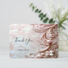 Pink Ornate Pearl and Floral Thank You Card Tack Kort