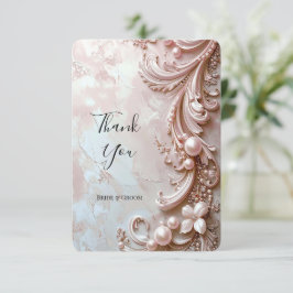 Pink Ornate Pearl and Floral Thank You Card Tack Kort