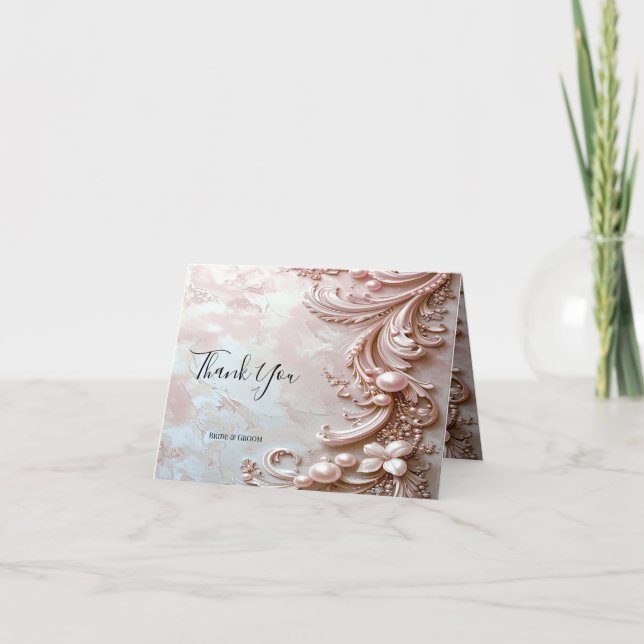 Pink Ornate Pearl and Floral Thank You Card Tack Kort (Framsida)