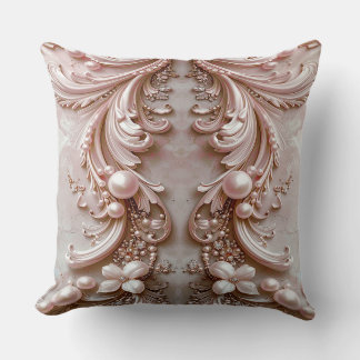Pink Ornate Pearl and Floral Throw Pillow Kudde