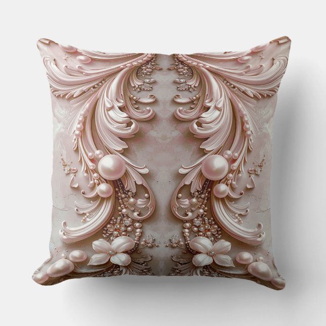 Pink Ornate Pearl and Floral Throw Pillow Kudde (Framsida)