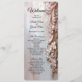 Pink Ornate Pearl and Floral Wedding Program