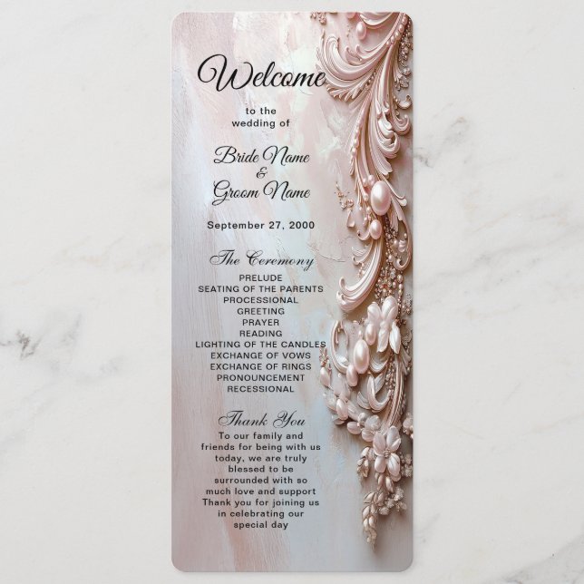 Pink Ornate Pearl and Floral Wedding Program (Framsida)