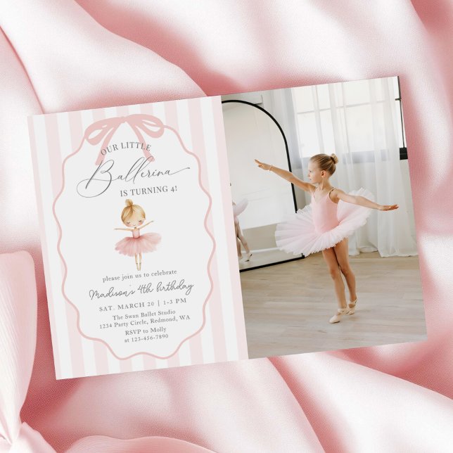 Pink Our Little Ballerina Ballet Birthday Photo Inbjudningar (Skapare uppladdad)