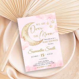 Pink Over the Moon Baby Shower Inbjudningar