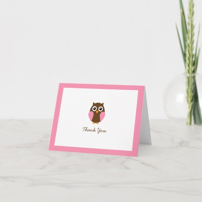 Pink Owl Custom Folded Thank You Cards Tack Kort (Framsida)