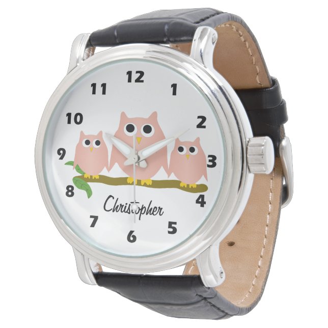 Pink Owl Design Personalised Armbandsur (Vinklad)