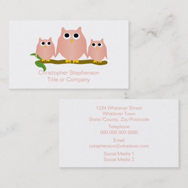 Pink Owls Design Visitkort (Fram/baksida)