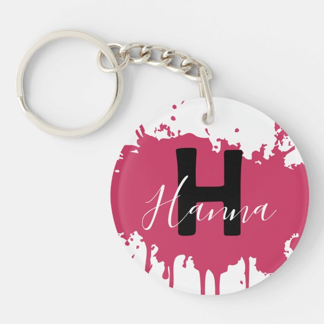 Pink Paint Splash Monogram Acrylic Bag Charm (Framsidan)