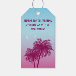 Pink Palm Trees Tropical Birthday Thank You Presentetikett