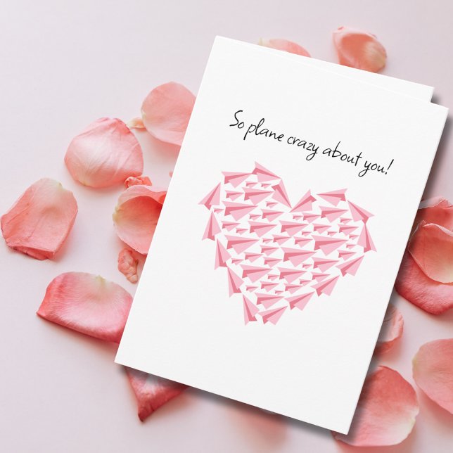 Pink Paper Airplane Heart Romantic Valentine's  Kort (Skapare uppladdad)