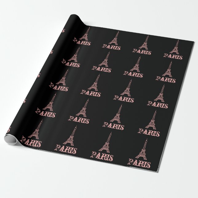 Pink Paris Eiffel Tower Wrapping Paper  Presentpapper (Utrullad)