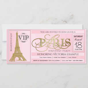 PInk Paris födelsedagsfestbiljett Inbjudningar