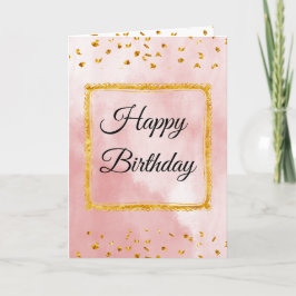 Pink Pastel Birthday Card with Gold Frame and Tins Kort
