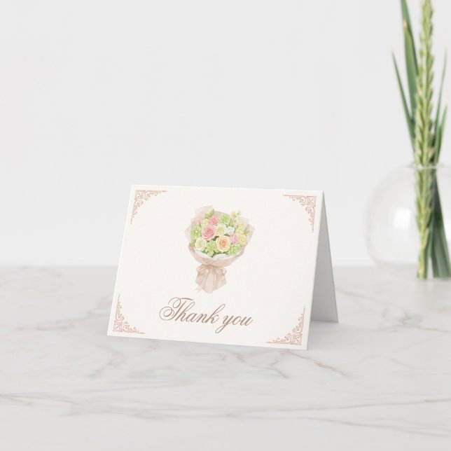 pink pastel bouquet Elegant  Tack Kort (Framsida)