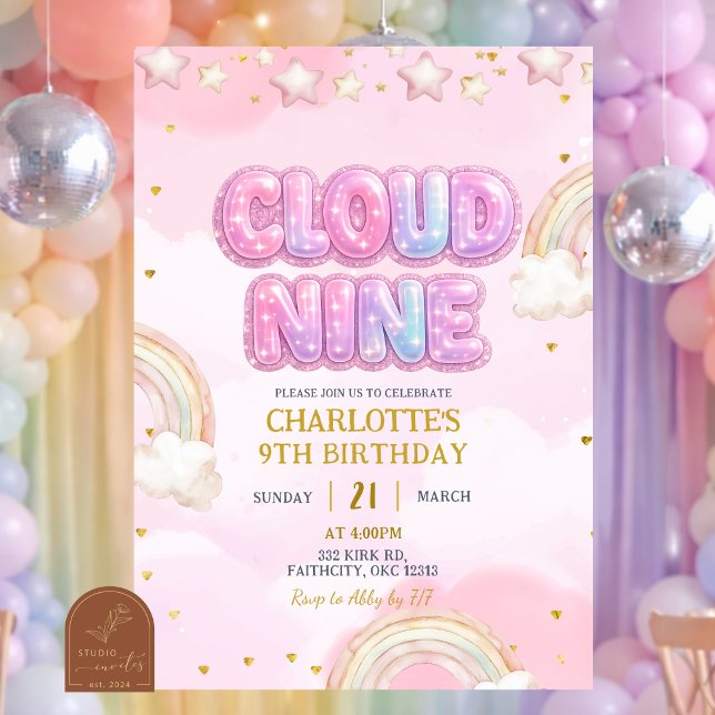 Pink Pastel Cloud Nine Birthday Inbjudningar (Skapare uppladdad)