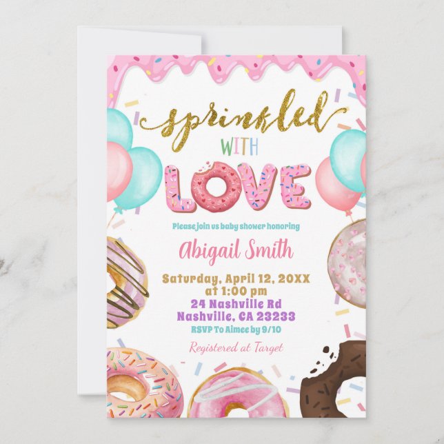 Pink Pastel Donuts Baby Sprinkle Invitation Inbjudningar (Framsida)