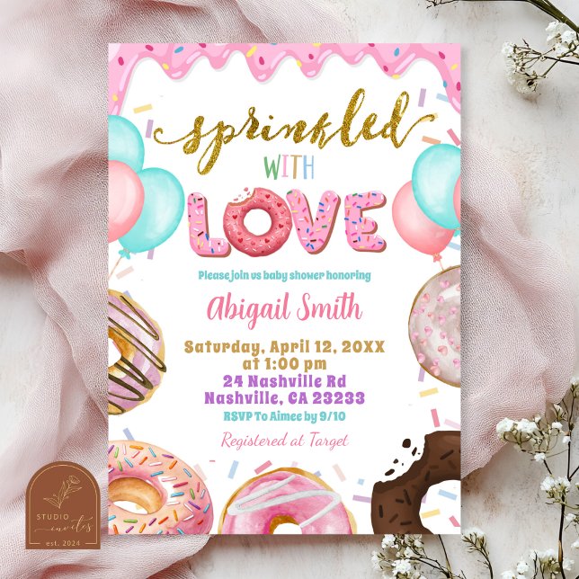 Pink Pastel Donuts Baby Sprinkle Invitation Inbjudningar (Skapare uppladdad)