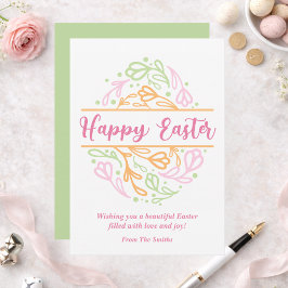 Pink Pastel Floral Easter Egg Happy Easter Card Julkort
