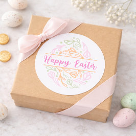 Pink Pastel Floral Easter Egg Happy Easter Sticker Runt Klistermärke