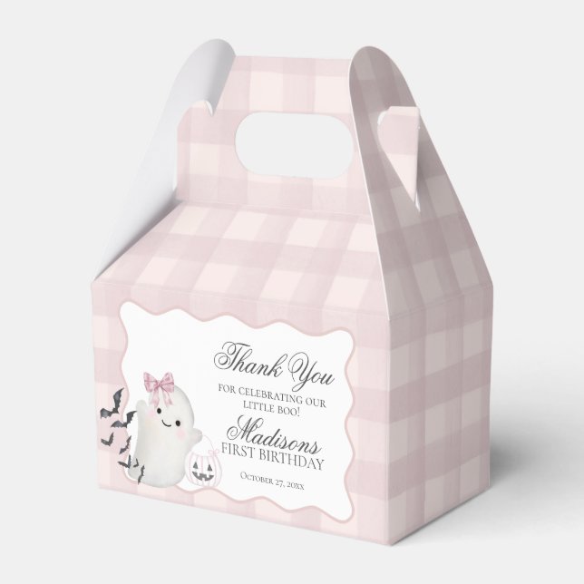 Pink Pastel Little Boo Ghost Birthday Favors Gable Presentaskar (Framsidan Sidan)