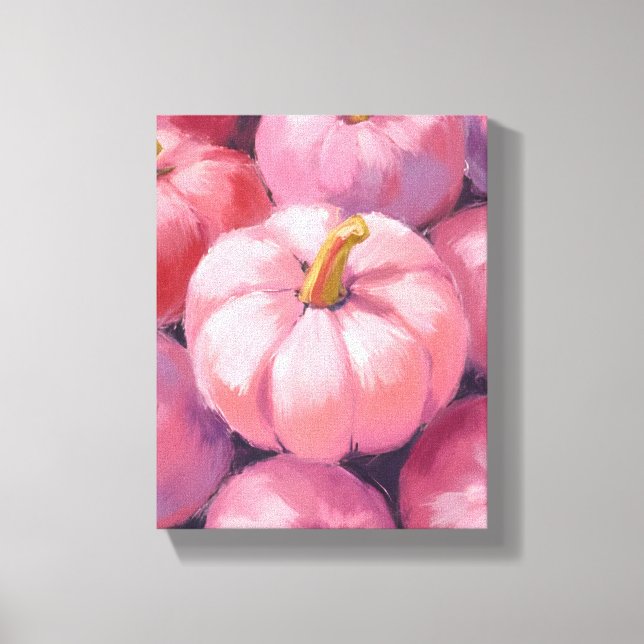 Pink Pastel Pumpkins Watercolor Painting Canvastryck (Framsida)