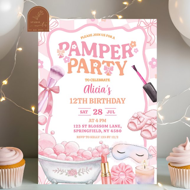 Pink Pastel Retro Spa Pamper Party Birthday Inbjudningar (Skapare uppladdad)