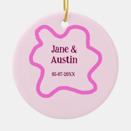 Pink pastel retro wedding border frame name date julgransprydnad keramik