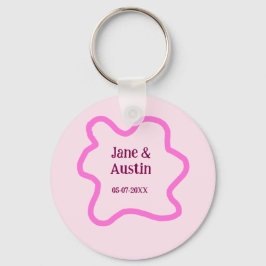 Pink pastel retro wedding border frame name date nyckelring