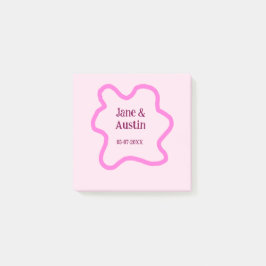 Pink pastel retro wedding border frame name date post-it block