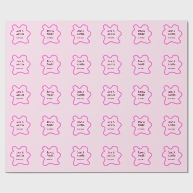 Pink pastel retro wedding border frame name date presentpapper (Platt)