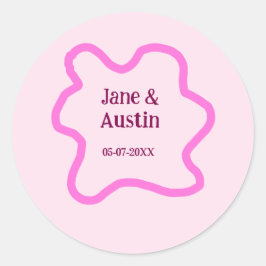 Pink pastel retro wedding border frame name date runt klistermärke