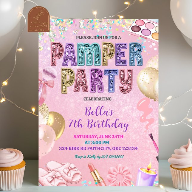 Pink Pastel Sequin Glitter Pamper Party Birthday Inbjudningar (Skapare uppladdad)