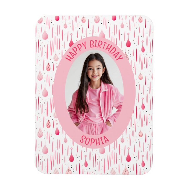 Pink Pattern Birthday Photo Magnet (Vertikal)