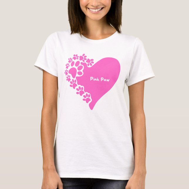 Pink paw paws heart t-shirt for cat lover women (Framsida)