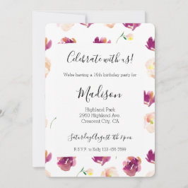 Pink Peach Burgundy Watercolor Flowers Inbjudningar