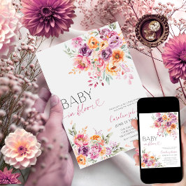 Pink Peach Floral Watercolor Baby In Bloom Digital Inbjudningar