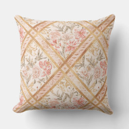 Pink Peach Florals Flowers Pattern and Ribbon Kudde