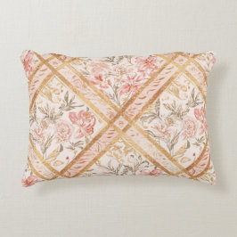 Pink Peach Florals Flowers Pattern and Ribbon Prydnadskudde