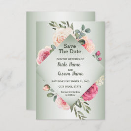 Pink Peach Roses Rustic Green Geometric Spara Datumet