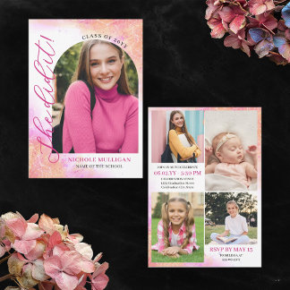 Pink Peach She Did It Graduation Announcment Party Inbjudningar