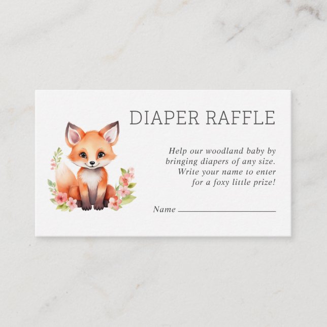 Pink Peach Woodland Fox Baby Shower Diaper Raffle  Tilläggskort (Framsida)