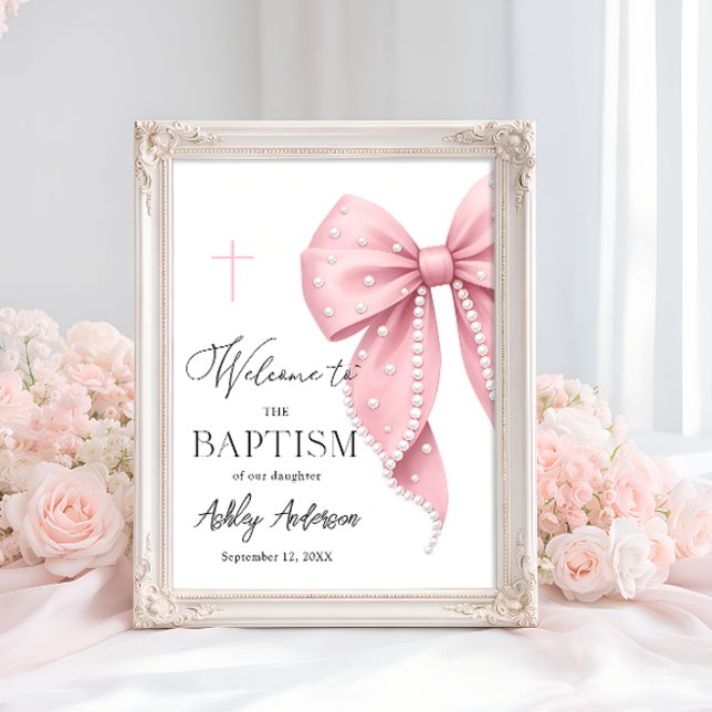 Pink Pearl Bow Baptism Welcome  Poster (Skapare uppladdad)