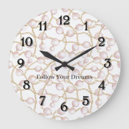 Pink Pearls Gold Chain   Stor Klocka