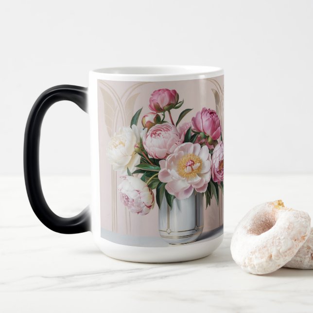  Pink Peonies Art Deco Morphing Mug Magisk Mugg (Med munk)