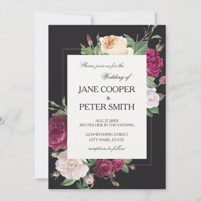 Pink peonies Budget Wedding Invitation Inbjudningar (Framsida)