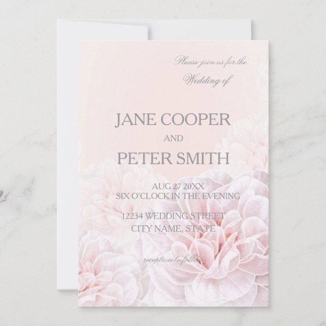 Pink peonies Budget Wedding Invitation Inbjudningar (Framsida)