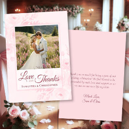 Pink Peonies Love & Thanks Photo & Note Wedding Tack Kort