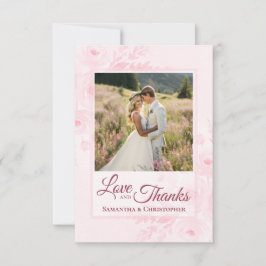 Pink Peonies Love & Thanks Photo & Note Wedding Tack Kort