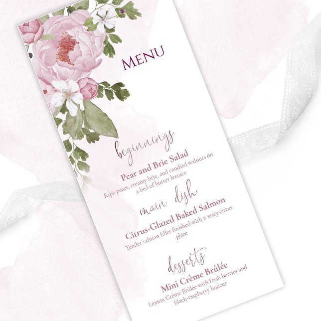 Pink Peonies Wedding Menu Meny (Skapare uppladdad)